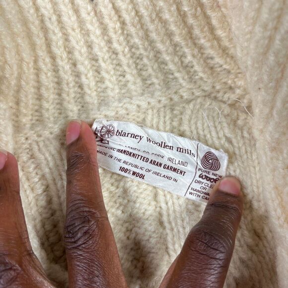 Blarney Woolen Mills Aran Cable Knit Cardigan Ivory Wool Cozy Warm Sweater S/M - Picture 4 of 10